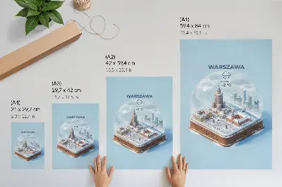 Plakatas Varšuvos žiemos stiklinis rutulys su architektūra