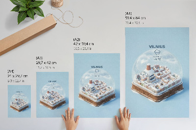 Sieninis plakatas Miniatiūrinis miestas sferoje, žiemos atmosfera, magija