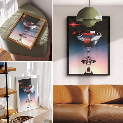 Sieninis plakatas Elegantiška kokteilio taurė su raudonomis vyšniomis