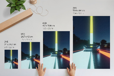 Dekoratyvinis plakatas Dinaminių linijų futuristinis automobilis naktį