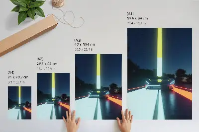 Dekoratyvinis plakatas futuristinis automobilis su dinaminėmis linijomis naktį