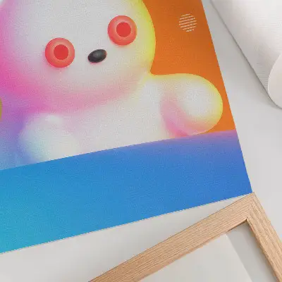 Plakatas svetainei spalvingas meškiukas gradiento fone modernaus stiliaus