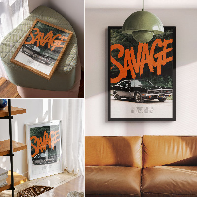 Plakatas Klasikinio automobilio oranžinės spalvos užrašas gamtos tema