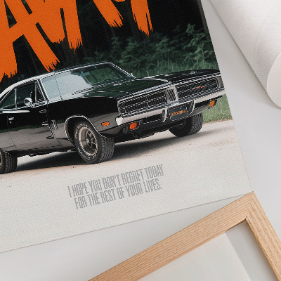Plakatas Klasikinio automobilio oranžinės spalvos užrašas gamtos tema