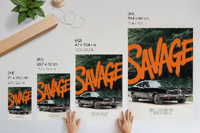 Plakatas Klasikinio automobilio oranžinės spalvos užrašas gamtos tema