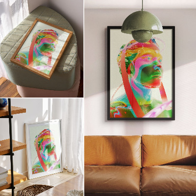 Sieninis plakatas Spalvingas futuristinis personažo portretas