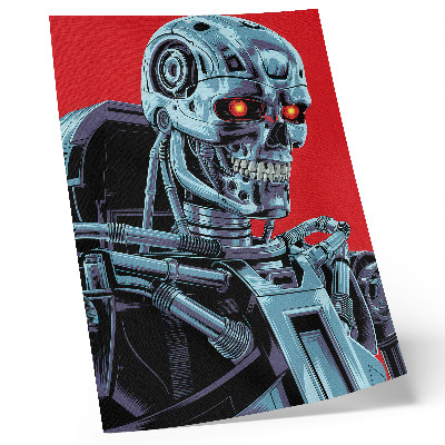 Plakatas Futuristinis robotas raudoname fone