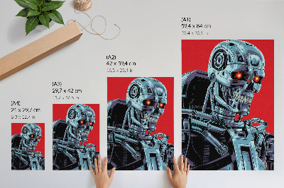 Plakatas Futuristinis robotas raudoname fone