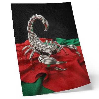 Plakatas Metalinis skorpionas ant spalvingo audinio