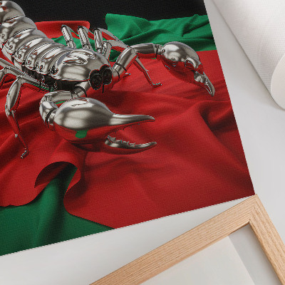 Plakatas Metalinis skorpionas ant spalvingo audinio
