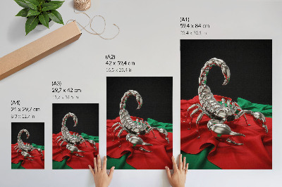 Plakatas Metalinis skorpionas ant spalvingo audinio