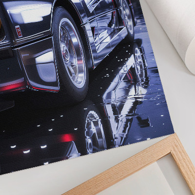 Dekoratyvinis plakatas Sportinio automobilio miesto nakties žibintai šviečia