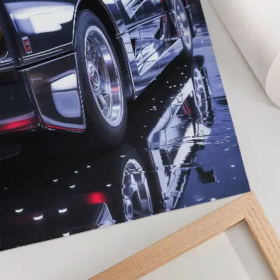 Dekoratyvinis plakatas sportinis automobilis miesto naktinių žibintų šviesoje