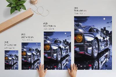 Dekoratyvinis plakatas Sportinio automobilio miesto nakties žibintai šviečia