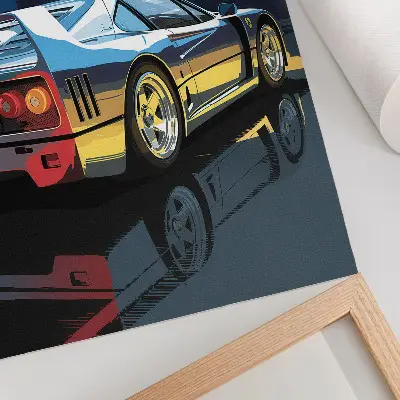 Sieninis plakatas sportinis automobilis moderniame naktiniame mieste