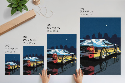 Sieninis plakatas Sportinis automobilis, miestas, naktis, modernus, elegancija