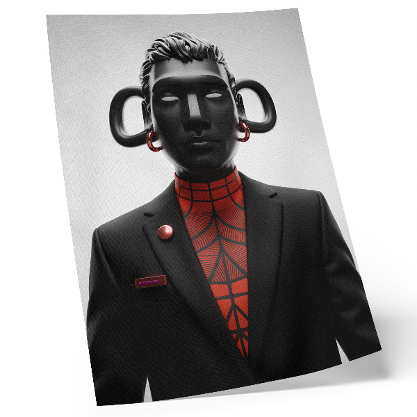 Plakatas svetainei Futuristinis dizainas su juodos ir raudonos spalvos motyvais