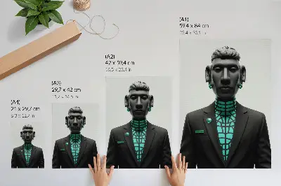 Plakatas futuristinio stiliaus su išraiškingais turkio spalvos kontrastais