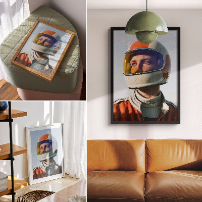Plakatas Figūra su kosminiu šalmu, futuristinė atmosfera