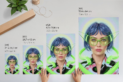 Dekoratyvinis plakatas Futuristinis moters portretas su spalvų energija