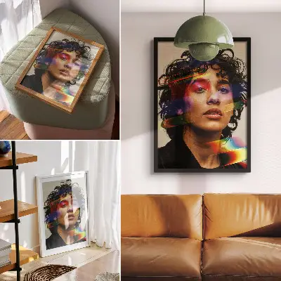 Plakatas svetainei spalvingi akcentai su intensyviu modernumu ir dinamika