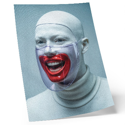 Plakatas Modernus veidas kaukėje, glazūruotas veidas raudonai.