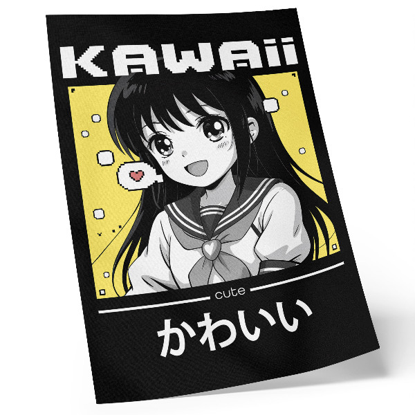 Plakatas svetainei Manga stiliaus juodos linijos geltoni akcentai
