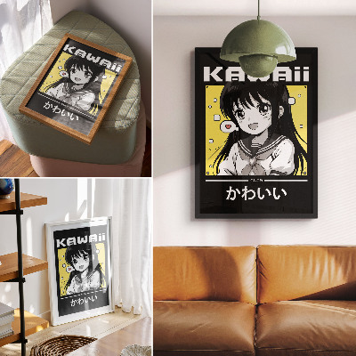 Plakatas svetainei Manga stiliaus juodos linijos geltoni akcentai