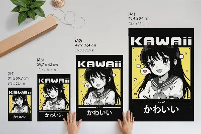 Plakatas svetainei manga stiliaus su juodomis linijomis ir geltonais akcentais