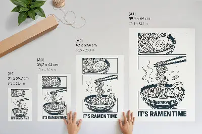 Dekoratyvinis plakatas su komiksų stiliaus rameno dubenėlio ir lazdelių motyvu