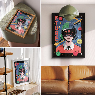 Sieninis plakatas Moderni kosmoso VR moters tema