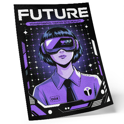 Plakatas svetainei Ateities technologijų violetinė dinaminė tema