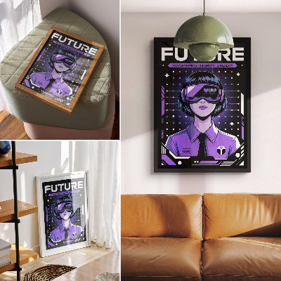 Plakatas svetainei Ateities technologijų violetinė dinaminė tema