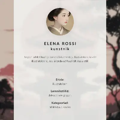 Sieninis plakatas japoniška šventykla su medžiais ir kalnais pastelinėmis spalvomis