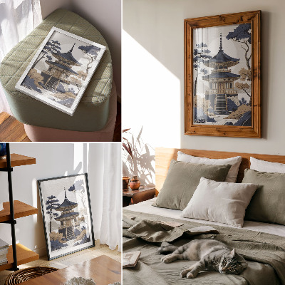 Dekoratyvinis plakatas Pagoda, medis, kalnas, ramybė, harmonija