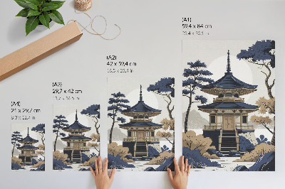 Dekoratyvinis plakatas Pagoda, medis, kalnas, ramybė, harmonija