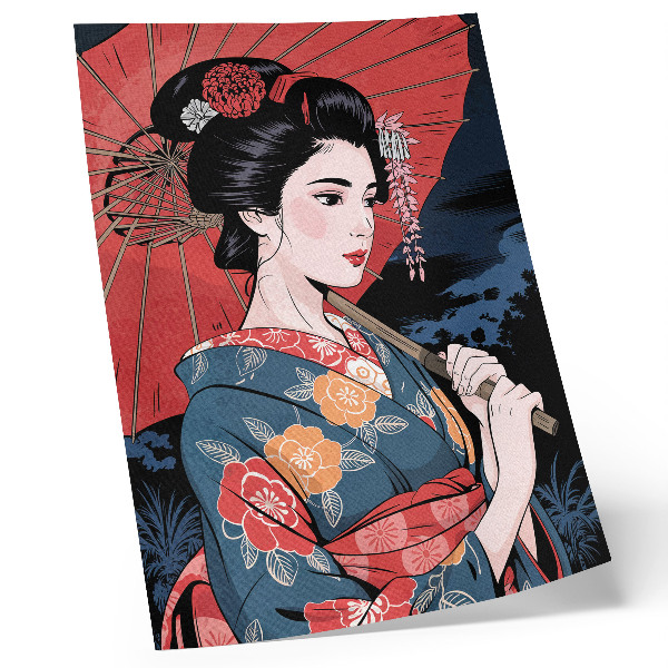 Sieninis plakatas Japoniško stiliaus moters skėtis spalvinga naktis