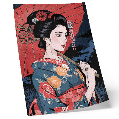 Sieninis plakatas Japoniško stiliaus moters skėtis spalvinga naktis