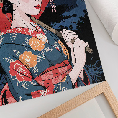 Sieninis plakatas Japoniško stiliaus moters skėtis spalvinga naktis