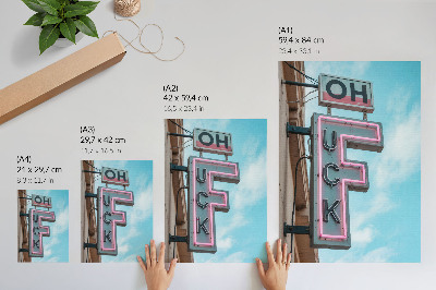 Sieninis plakatas Neoninis retro ženklas, mėlynas dangus, intensyvios spalvos