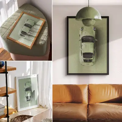 Plakatas modernus žalios spalvos automobilis