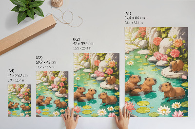 Plakatas svetainei Kapibaros tvenkinio gėlėse, gamtos harmonijoje