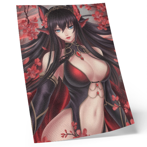 Sieninis plakatas Anime grožio elegancija, dinamiška raudona juoda