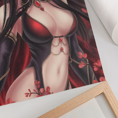 Sieninis plakatas Anime grožio elegancija, dinamiška raudona juoda