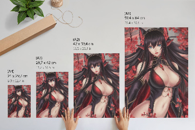 Sieninis plakatas Anime grožio elegancija, dinamiška raudona juoda