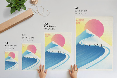 Plakatas Minimalistinis vaizdas su slidininkais ir dangumi