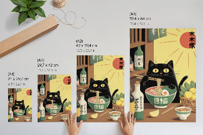Plakatas Katė su ramenu ir citrinomis, japoniška tema, nesenstanti atmosfera