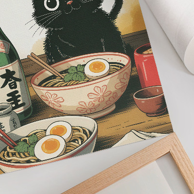 Dekoratyvinis plakatas Juodos katės rameno sake butelis su japonišku motyvu