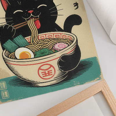 Sieninis plakatas Juodos katės rameno dubenėlis japonų retro įkvėpimas