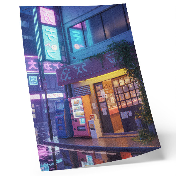 Sieninis plakatas Neoninis lietus, atmosferinė atmosfera, spalvingos šviesos